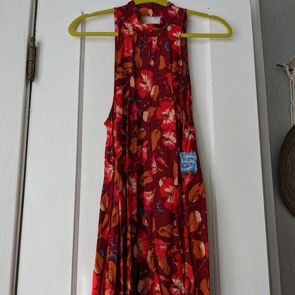 NWT! Intimately Free People Burgundy Red Floral High Neck Sleeveless Mini Dress